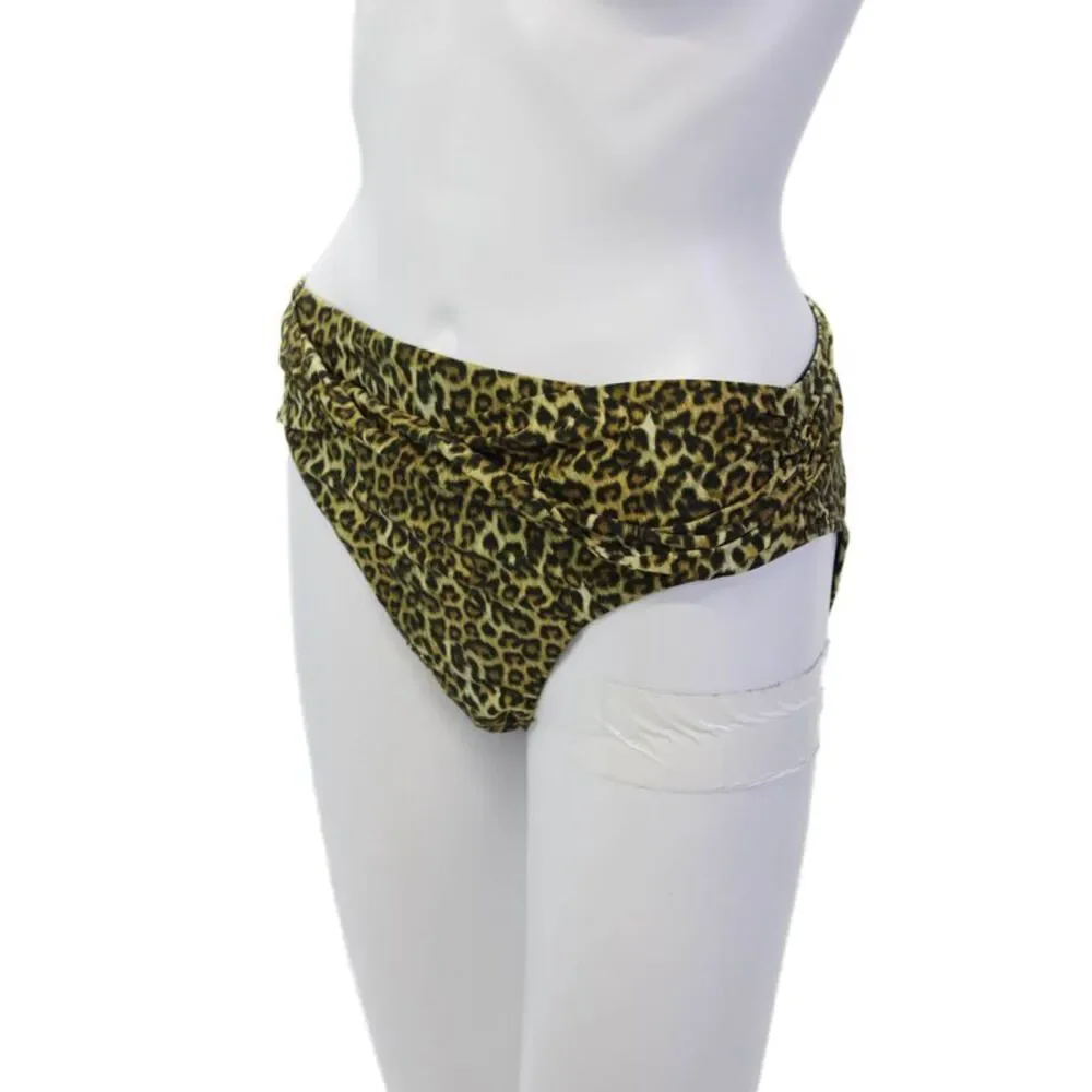 Solido Womens Swimwear Animal Print High-Waisted Bikini Bottom Brown Size L